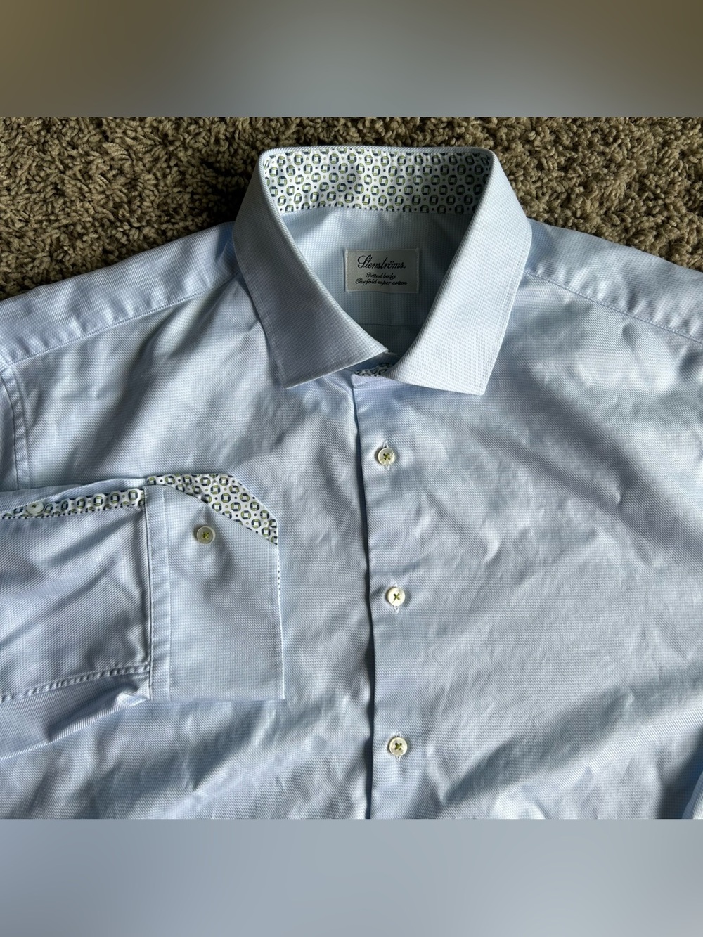 Stenstroms Mens 16 1/2(42) Blue/White Stripe Fitted Body Two Fold Super Cotton